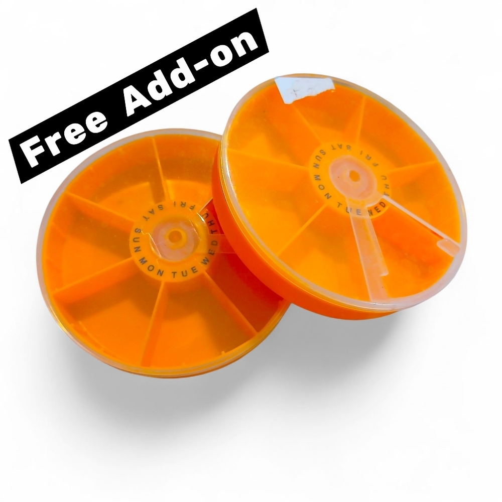 🎁Lot Two Vibrant Orange Round Medication Organizer/ Medication Case/ Pill Box